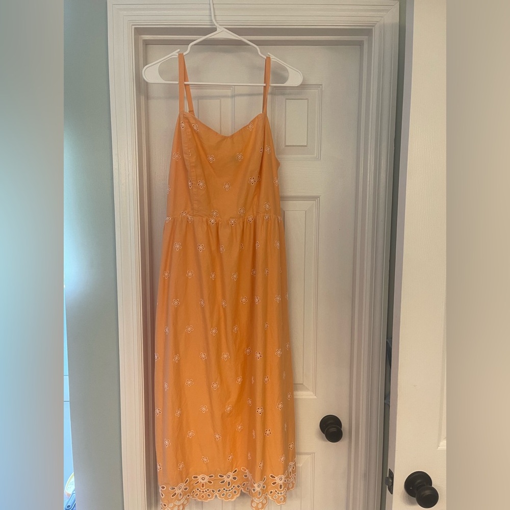 Orange Spaghetti Strap Eyelet Midi Dress